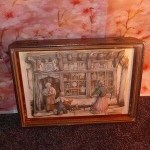 RARE VINTAGE Anton Pieck the Watchmaker's Shop 3D Shadow JEWELRY Box Framed Art